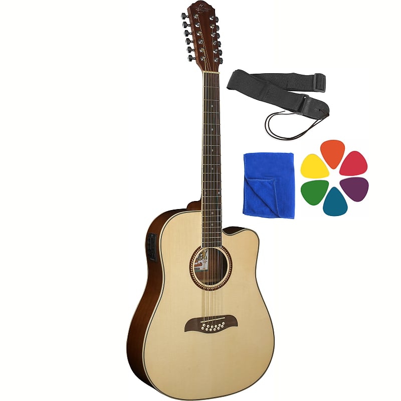Oscar Schmidt OD312CE 12-String Acoustic Electric Guitar with Strap and Picks image 1