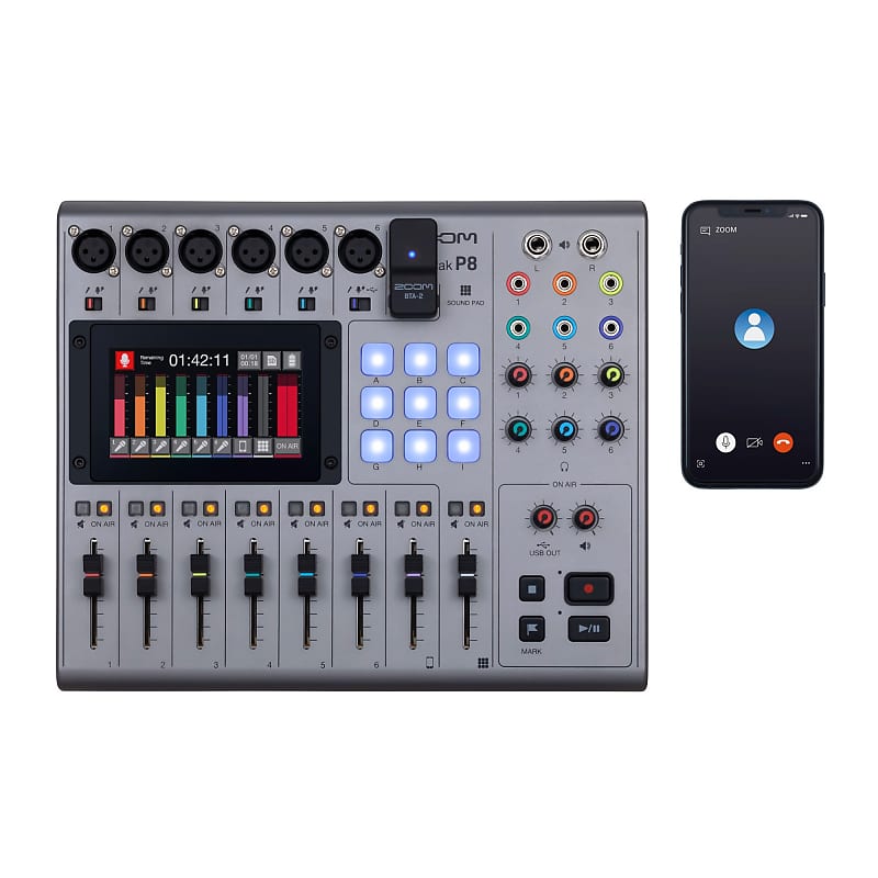 Zoom PodTrak P8 Multitrack Podcast Recorder + (4) Zoom ZDM-1 Podcast Mic  with Accessory - Ultimate Podcasting Bundle