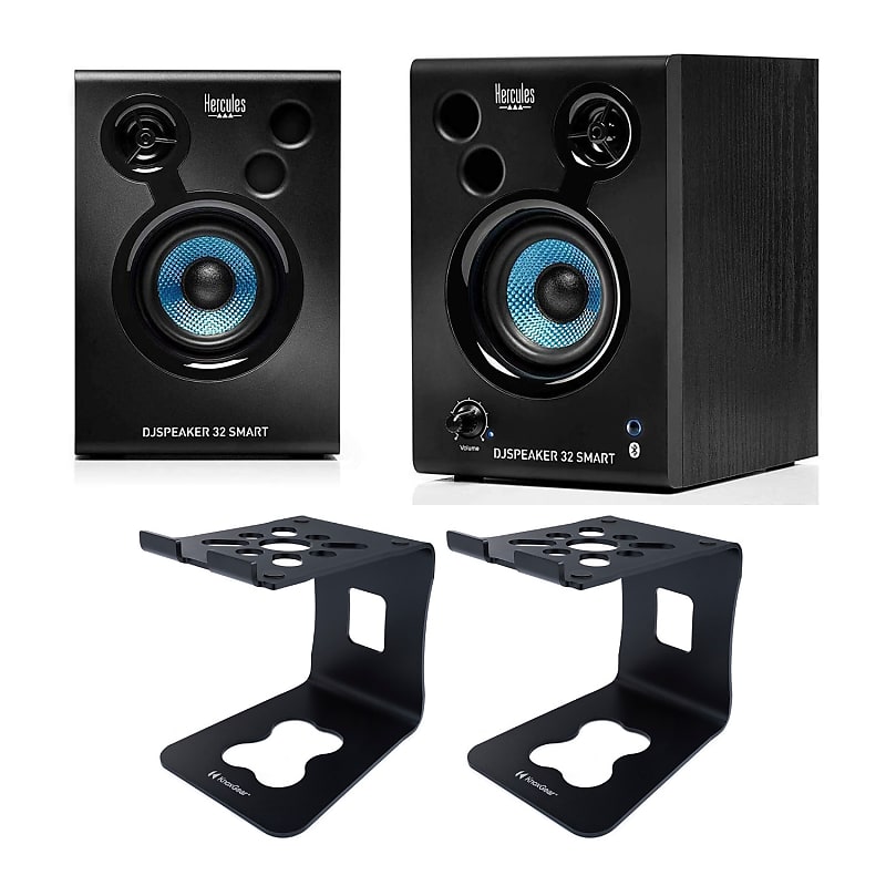 Hercules DJSpeaker 32 Smart Bluetooth Enabled Speakers (Pair) Bundle with Knox Gear Speaker Stands (Pair) image 1
