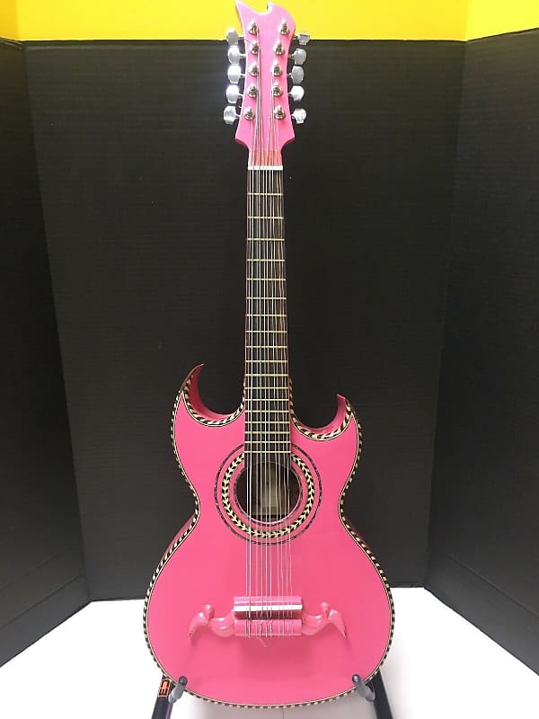 Paracho  JUNIOR SIZE 10-String Bajo Quinto Acoustic Guitar PALO ESCRITO KIDS SIZE 2019 Pink image 1