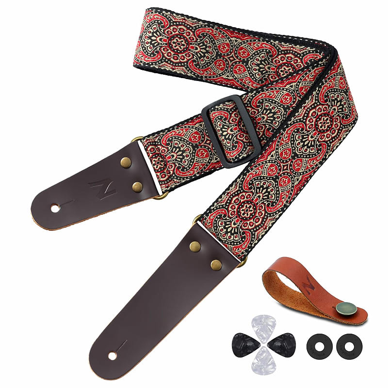 Guitar Strap 2 for Bass, Electric and Acoustic Guitars, Free Strap Button,  Strap Locks and Guitar Picks