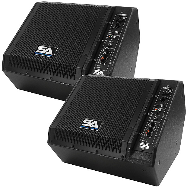 Seismic Audio SAX-10M-PW-PAIR Compact Powered 1x10" 200w 2-Way Titanium Horn Speakers (Pair) image 1