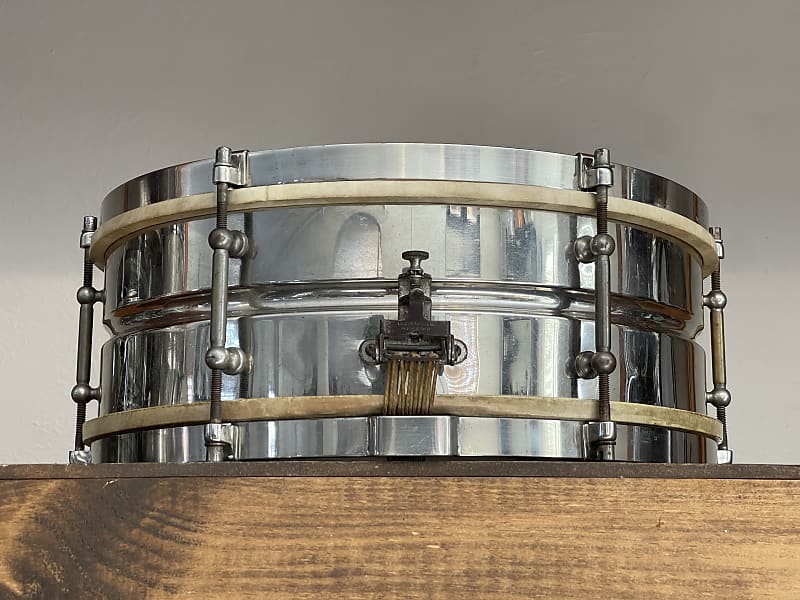 1920's Leedy Utility 5x14 Nickel Over Brass Snare Drum NOB image 1