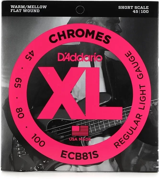 D'Addario ECB81S Short Scale Flatwound Bass Guitar Strings XL Chromes Regular Light 45-100 image 1