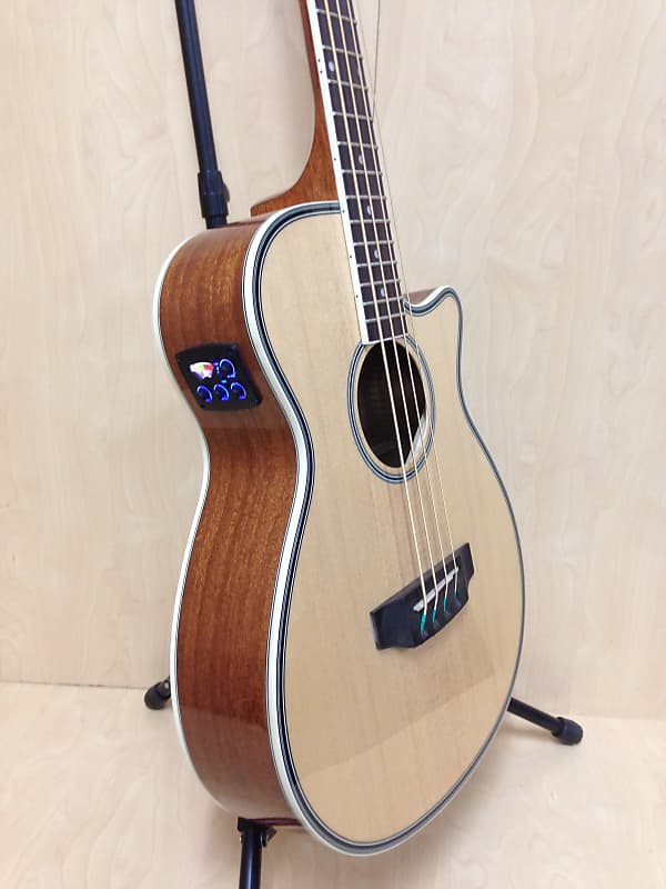 3/4 Size Haze FB-711BCEQ/N 4-String Electric-Acoustic Bass Guitar Natural + Free Gig Bag image 1
