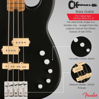 Charvel ProMod San Dimas PJ IV 4-String Bass Guitar (Satin Black) - Professional-grade Electric Bass with Precision-Jazz Pickup Configuration Bundle with Charvel Hardshell Case image 4