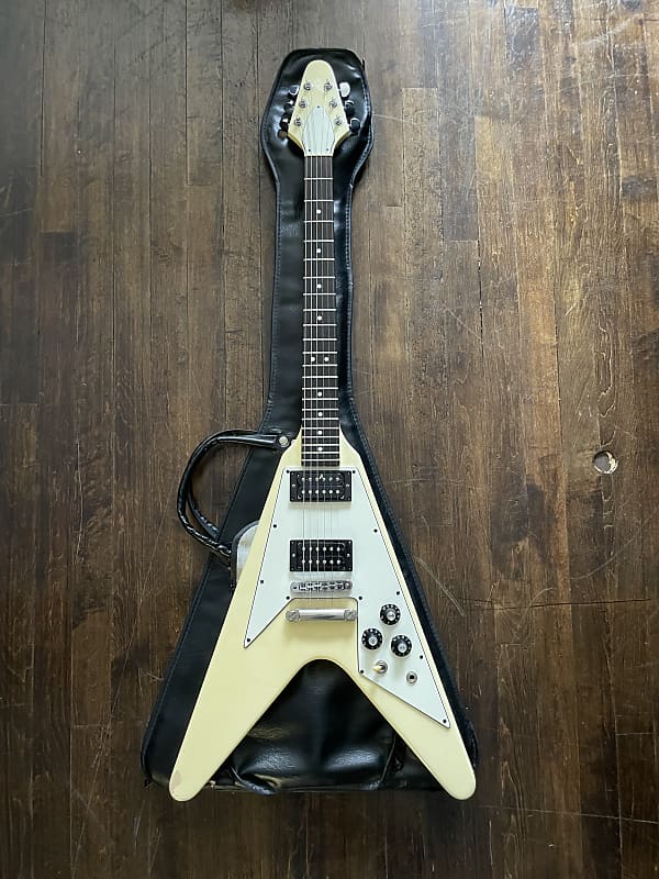 1980s Burny RFV-75 Flying V Electric Guitar Alpine White MIJ