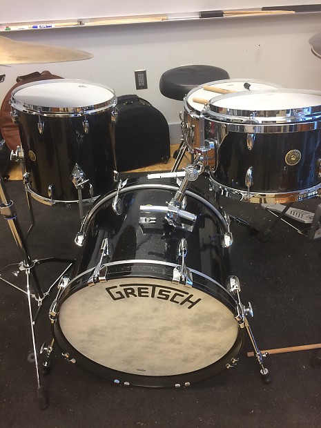 Gretsch USA Broadkaster Black Glass Glitter Drums  Cases and Extra Bass Head! image 1