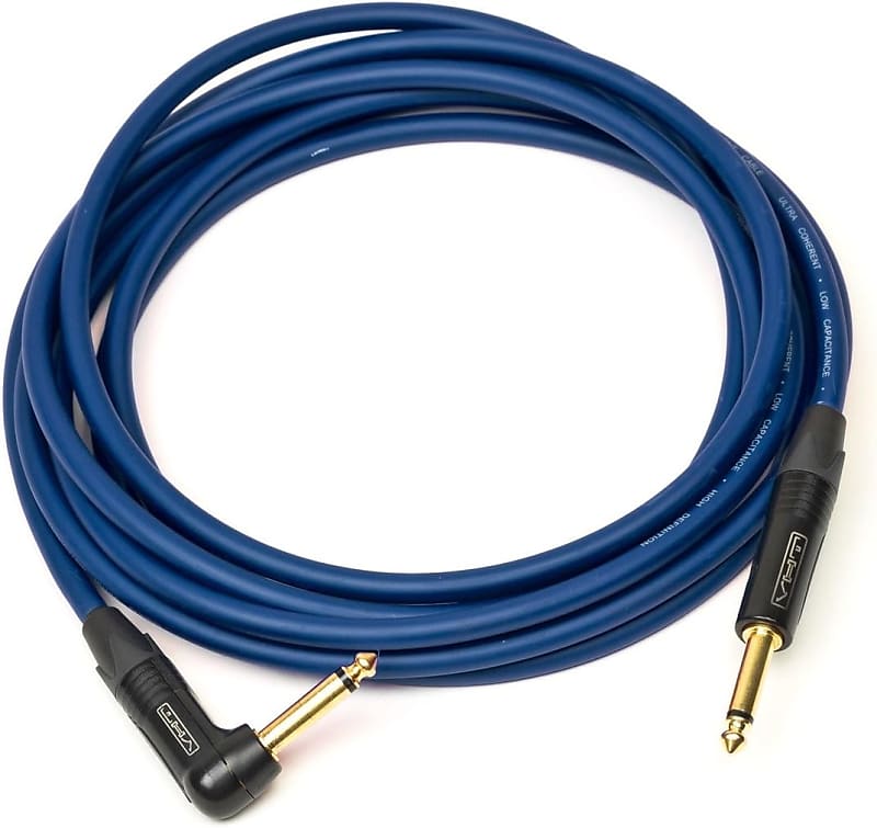 VHT Ultra Instrument Cable, 18 Foot 1/4" Straight/Angled Neutrik Plugs - Blue image 1