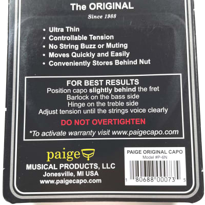 Paige Guitar Capo  6 string  Nickel P-6N Made in the USA image 2