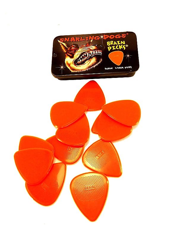 Snarling Dog Guitar Picks Tin Brain Picks 12 Picks w/ Tin 1.14mm Orange image 1