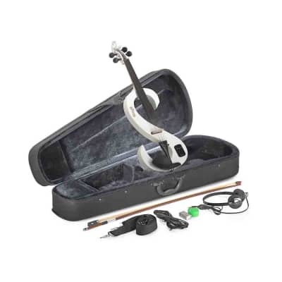 Stagg EVN 4/4 WH S Shaped Electric Violin Set w/Soft Case, Bow, Strap,Rosin, Headphones & 9V Battery image 1