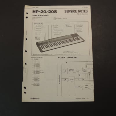 Roland HP-20/20S Service Notes [Three Wave Music]