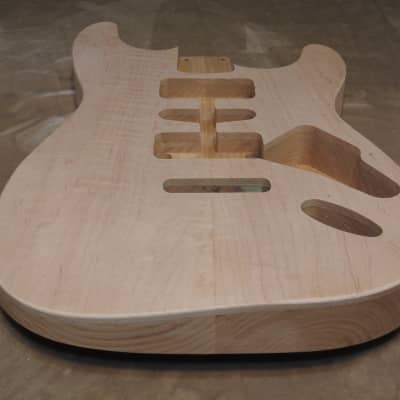 Unfinished Stratocaster Body Book Matched Figured Flame Maple Top 2 Piece Alder Back Chambered, Standard Tele Pickup Routes Arm Contour 3lbs 8.7oz! image 11