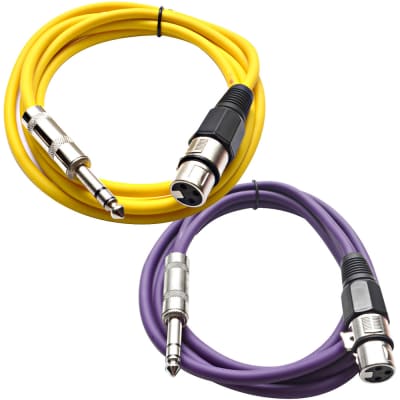2 Pack of 1/4 Inch to XLR Female Patch Cables 6 Foot Extension Cords Jumper - Yellow and Purple image 1