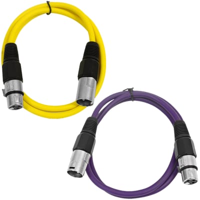 2 Pack of XLR Patch Cables 3 Foot Extension Cords Jumper - Yellow and Purple image 1