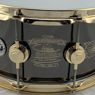 DW 6.5x14 Black Nickel/Gold over Brass Snare Drum -Hand Engraved by John Aldridge (25th Anniversary) image 3