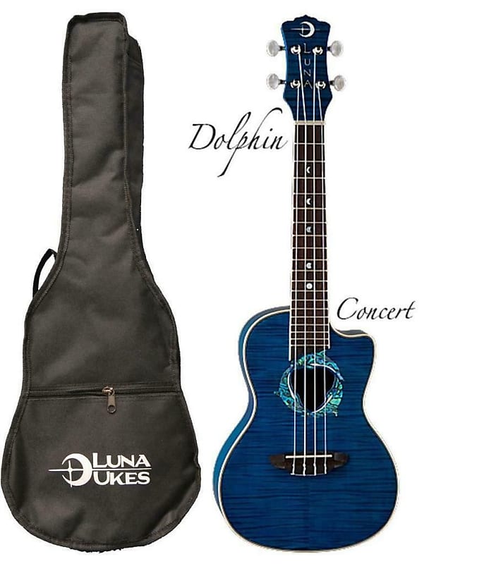 Luna Fauna Series Dolphin Quilted Maple Acoustic/Electric Concert Size Ukulele image 1