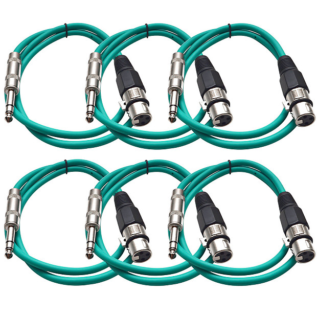 Seismic Audio SATRXL-F3GREEN6 XLR Female to 1/4" TRS Male Patch Cables - 3' (6-Pack) image 1
