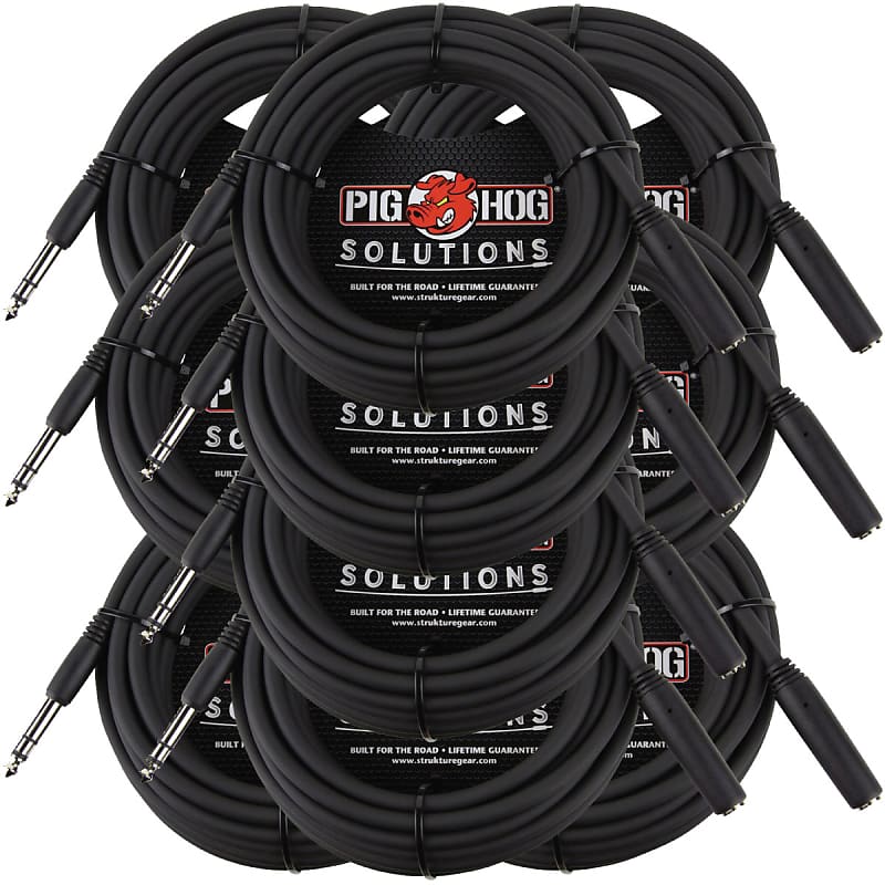 10 PACK Pig Hog PHX14-25 Solutions - 25ft Headphone Extension Cable, 1/4" - NEW image 1