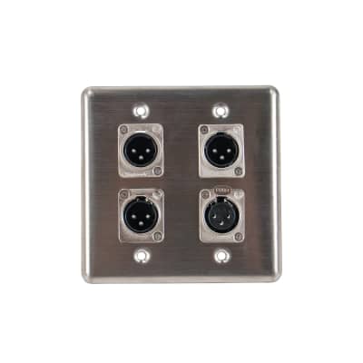 OSP Q-4-3XM1XF Stainless Steel Quad Wall Plate w/ 3 XLR Male and 1 XLR Female Connectors image 1