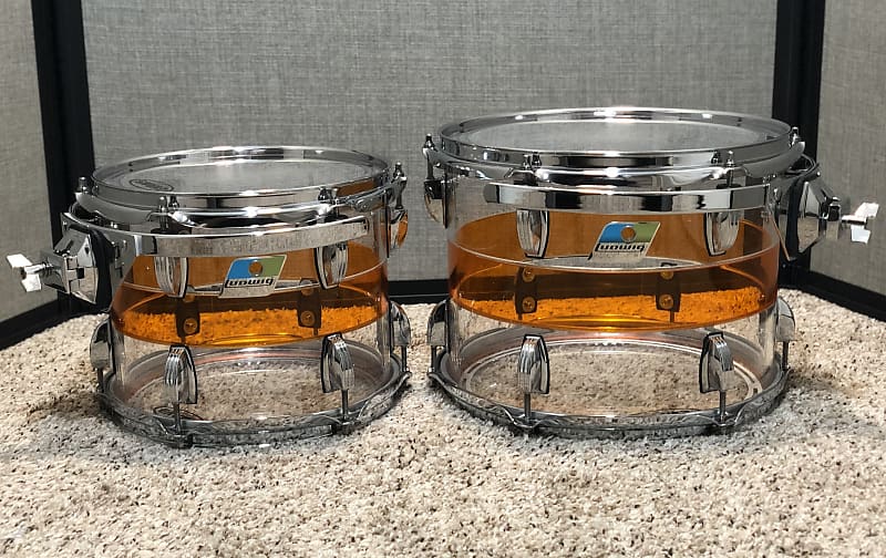 Ludwig 50th Anniversary Vistalite 10" & 12" Limited Edition Pattern Toms - Clear/Orange/Clear image 1
