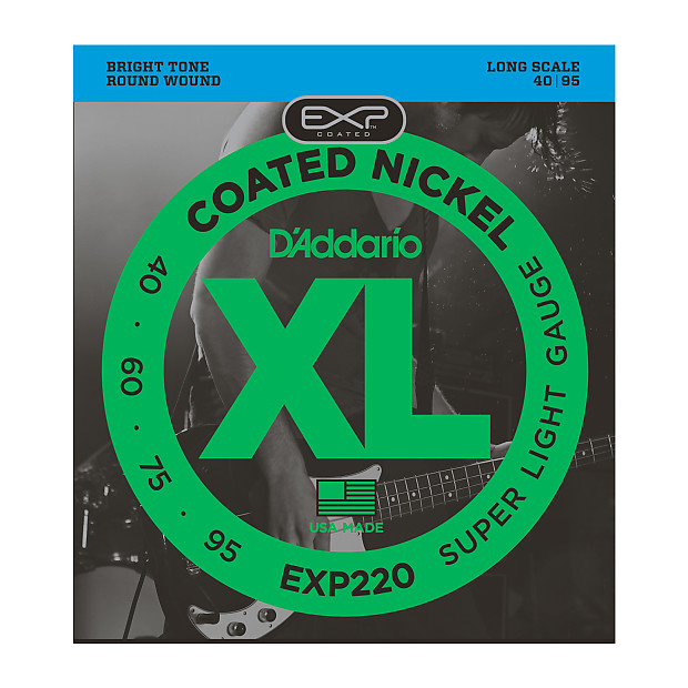 D'Addario EXP220 Coated Bass Guitar Strings Super Light 40-95 Long Scale image 1