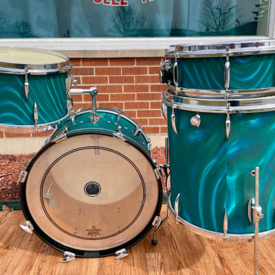 1960s Sonor Teardrop Drum Set Multi-Brilliant Turquoise Satin Flame Blue/Green 20/12/16/5x14 image 6