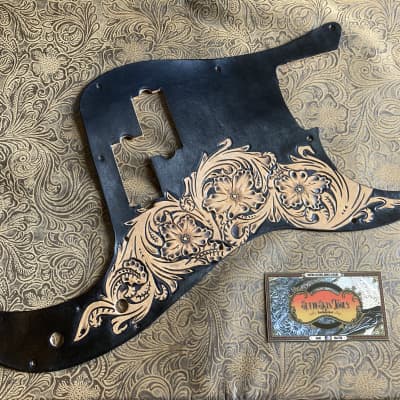 Custom Tooled Leather Pickguard fits Fender Precision P Bass image 2