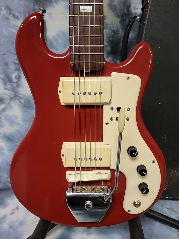 Video Demo Vintage Rare 1964 Burgandy Guyatone LG-85T Single Foil Pickups  Whammy Pro Setup New Strings Original Hard Shell Case