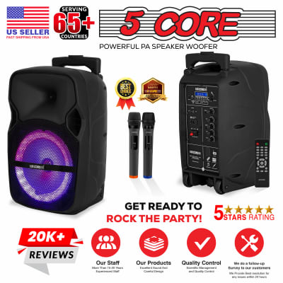 5 Core DJ speakers 8" Rechargeable Powered PA system 250W Loud Speaker Bluetooth USB SD Card AUX MP3 FM LED Ring - ACTIVE HOME 8 2-MIC image 6