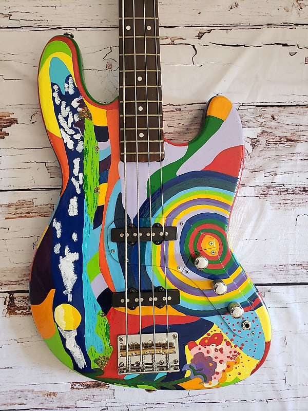 Handpainted Jack Bruce Psychedelic Hamer Bass Guitar | Reverb