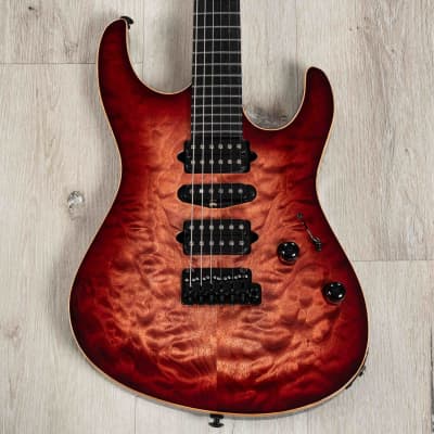 Suhr Custom Modern Carve Top HSH Guitar, Ebony Fretboard, Swamp Ash, Faded Trans Wine Red Burst image 2