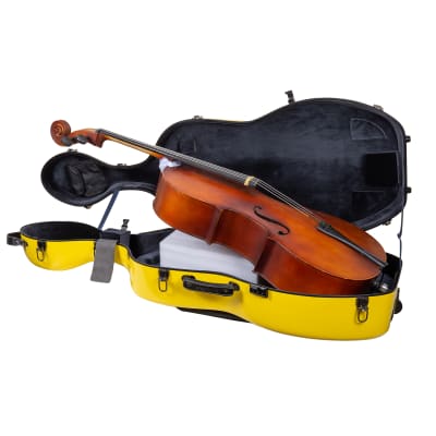 Crossrock Fiberglass Hard Guitar  Case with wheels for 4/4 Cello in Yellow image 8