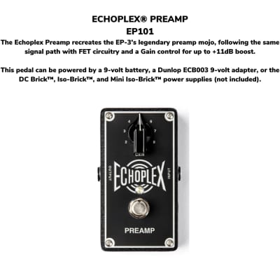 Dunlop MXR EP101 Echoplex Preamp Boost Guitar Effects Pedal W-Cables image 3