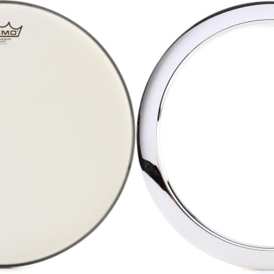 Remo Ambassador Coated Drumhead - 16 inch  Bundle with Bass Drum O's Port Hole Ring - 5" - Chrome image 1