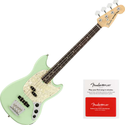 Fender American Performer Mustang Bass, Rosewood FB, Satin Surf Green Bundle image 1