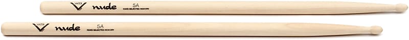 Vater Nude Series Hickory Drumsticks - 5A - Wood Tip (5-pack) Bundle image 1