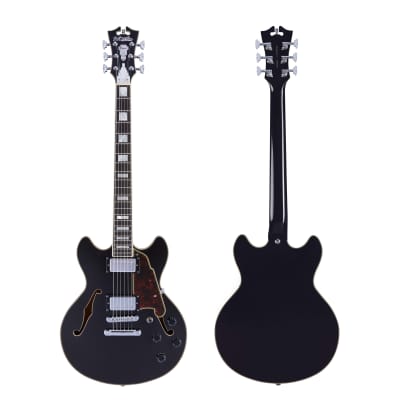 D'Angelico Premier Mini DC Semi-Hollow Body Electric Guitar, Black Flake w/Gig Bag image 5