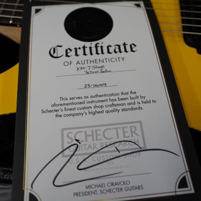 Schecter USA CUSTOM SHOP Keith Merrow KM-7 Stage Yellow Satin 7-String Electric Guitar w/ Case (2024) image 5
