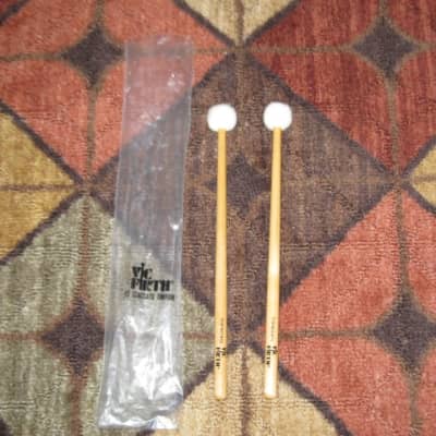 one pair new old stock (with packaging) Vic Firth T3 American Custom TIMPANI - STACCATO MALLETS (Medium hard for rhythmic articulation) Head material / color: Felt / White -- Handle Material: Hickory (or maybe Rock Maple) from 2019 image 1