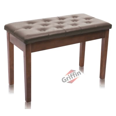 GRIFFIN Brown Leather Piano Bench Wood Keyboard Seat Music Storage Guitar Stool image 2
