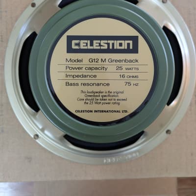 Made In UK/England Celestion G12M 25 Watt Greenback 16 Ohm Made In UK/England Celestion G12M 25 Watt Greenback 16 Ohm