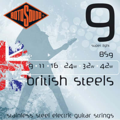 ROTOSOUND BS9 British Steel Super Light 009-042 Pure Steel. Saiten für E-Gitarre for sale