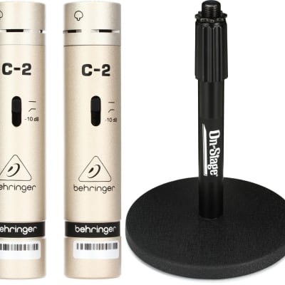 Behringer C-2 Matched Studio Condenser Microphones (pair)  Bundle with On-Stage Stands DS7200B Adjustable Desktop Microphone Stand image 1