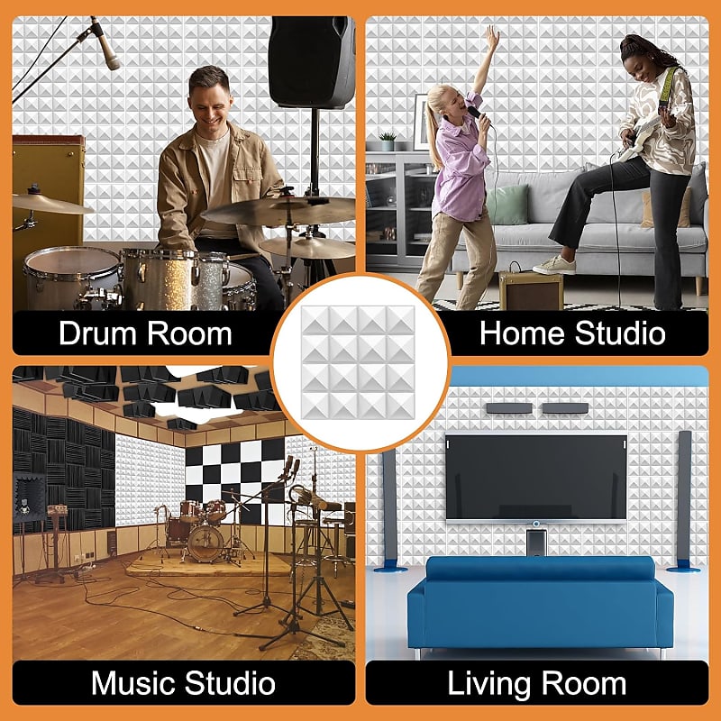 Thick Acoustic Foam Panels, 12 X 12 X 2 Inch 18 Pcs Broadband Sound  Absorbing Foam, Dense Soundproof Padding Tile, Recording Studio Foam  Absorber, Groove Decorative 3D Wall Ceiling Panel