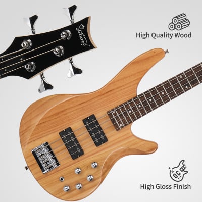 Glarry 44 Inch GIB 4 String H-H Pickup Laurel Wood Fingerboard Electric Bass Guitar with Bag and other Accessories 2020s - Burlywood image 2