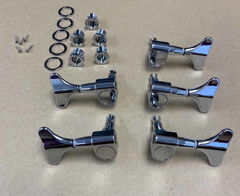 Allparts 5 String Bass Tuning Machine Gears Chrome 3Bass Reverb