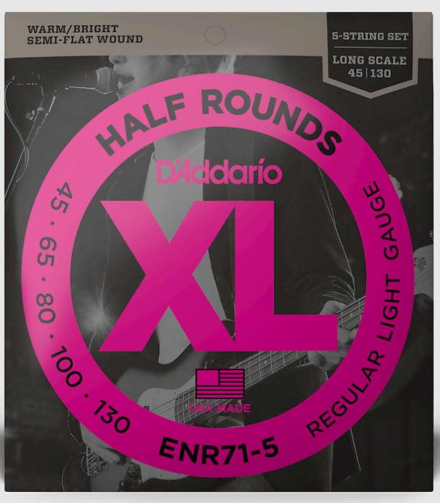 D'Addario ENR71-5 Half-Round 45-100 Regular Light / Long Scale 5-String Electric Bass Set image 1