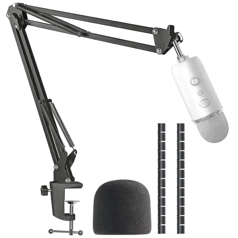 K669B Mic Boom Arm with Foam Windscreen, Suspension Boom Scissor Arm Stand  with Pop Filter Cover Compatible with Fifine K669B Microphone by SUNMON